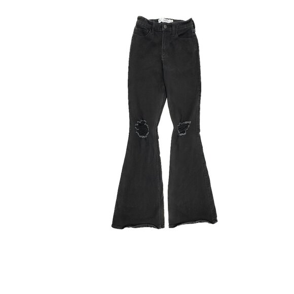 Hollister Denim - Hollister Curvy High Rise Flare Distressed Women's size 0 Long Black Denim Jeans